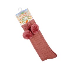 S355-DP: Dusty Pink Knee Length Socks w/Pom Pom (0-24 Months)